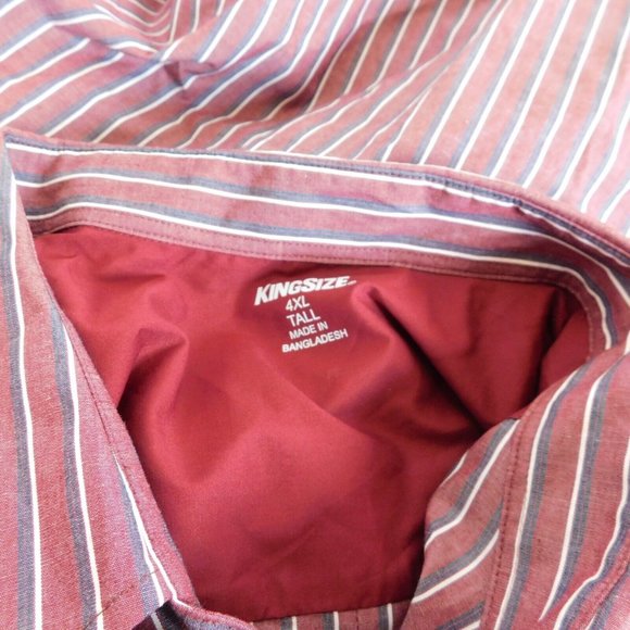 King Size Stripe Short Sleeve Sport Shirt 4XL Tall Burgundy Black White Pockets - Picture 5 of 8